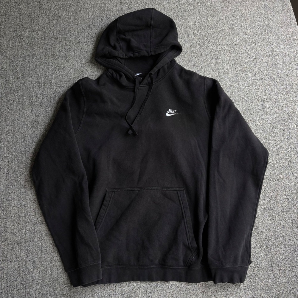 Nike Hoodie Mens Large Club Fleece Pullover Black Embroidered‎ Logo 477474-010